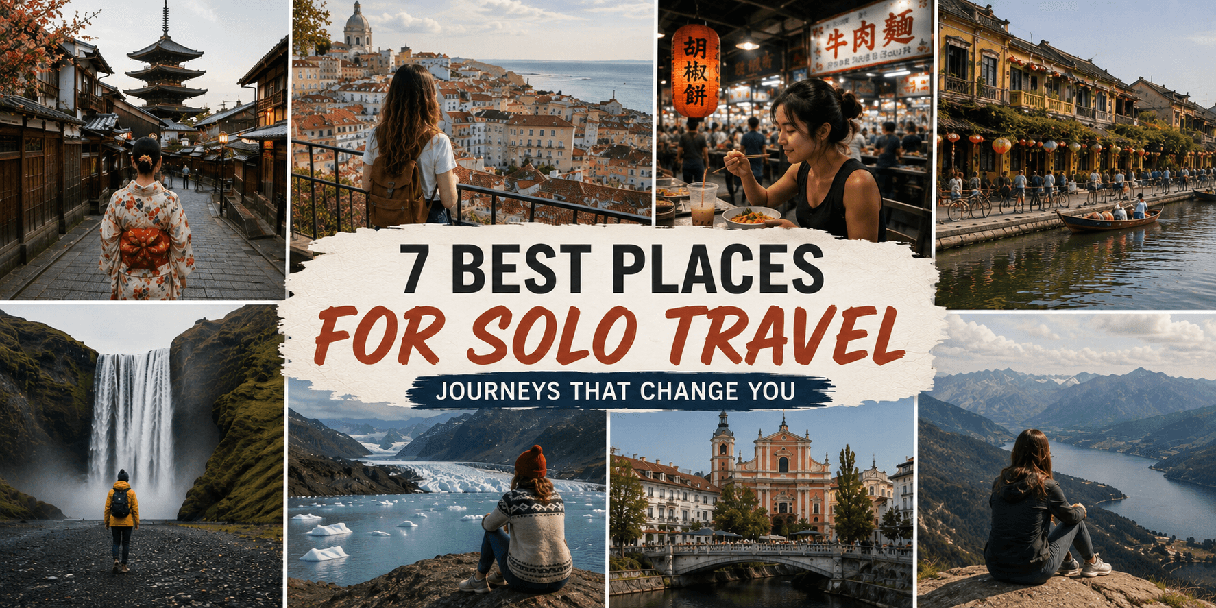 A solo traveler looks toward a world of unforgettable destinations, symbolizing the freedom, adventure, and self-discovery that come with exploring the world alone.