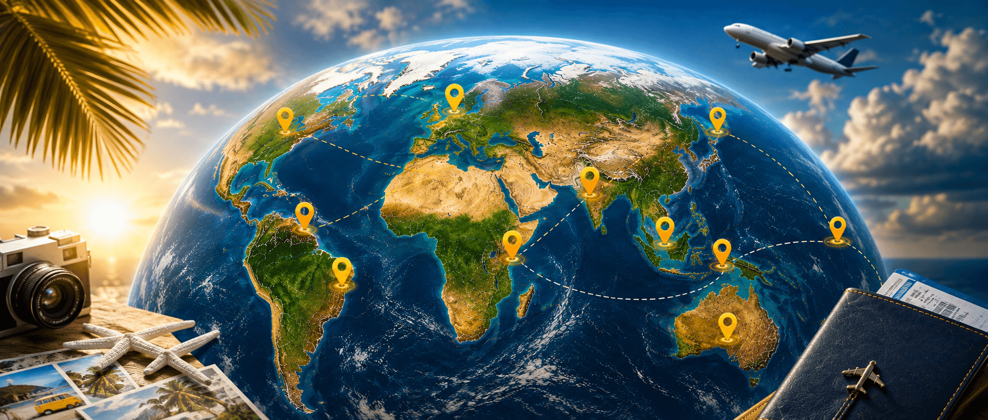 Indian passport placed beside a boarding pass and world map with iconic visa-free destinations, representing countries Indian passport holders can visit without a visa in 2026.