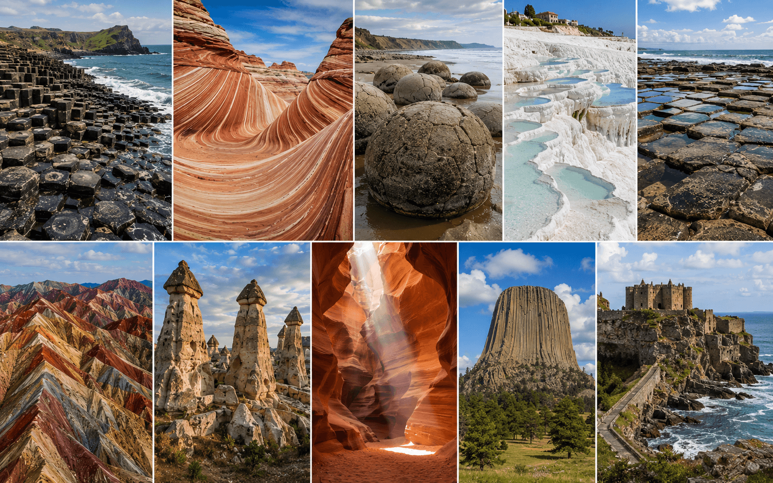 From basalt columns to travertine terraces, these formations prove that geology can look like architecture.
