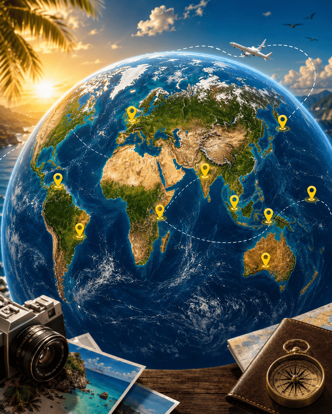 Indian passport placed beside a boarding pass and world map with iconic visa-free destinations, representing countries Indian passport holders can visit without a visa in 2026.