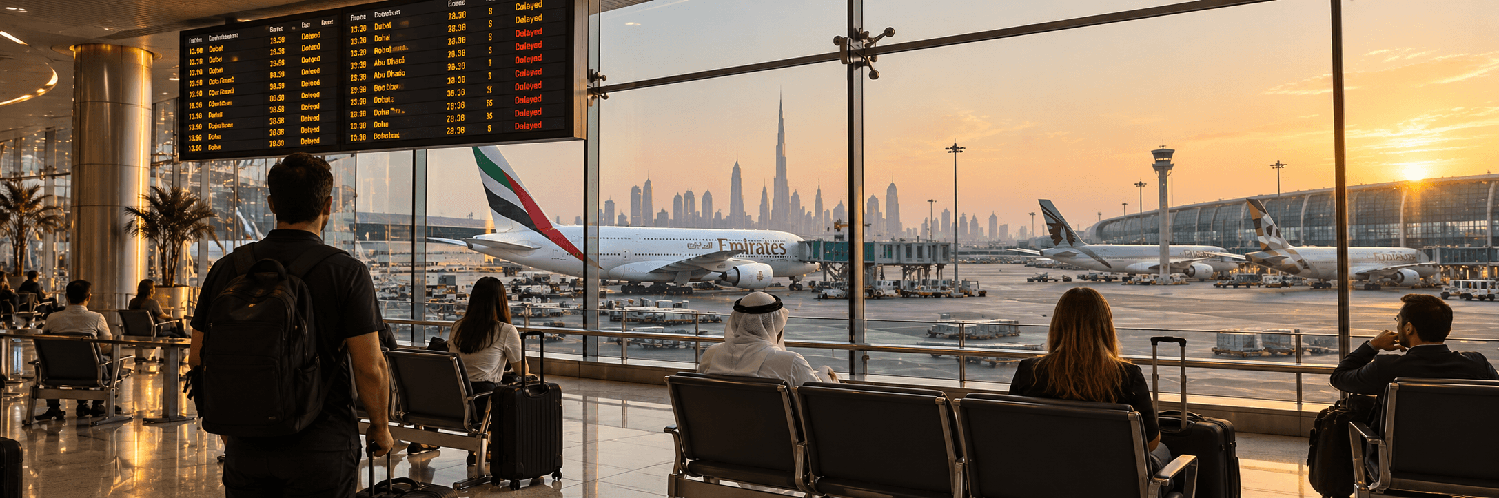 Waiting to take off as flight disruptions reshape journeys through the Gulf.