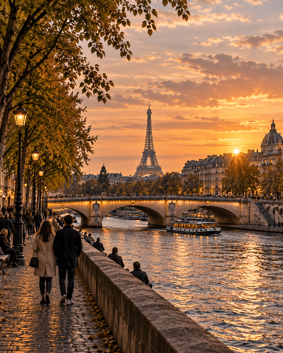 Paris sidewalk café with classic Haussmann buildings in the background